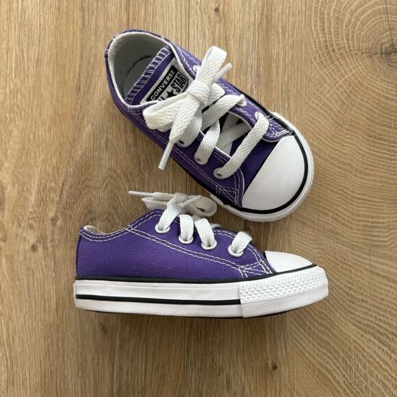 Converse All Star Low Top Purple Infant Sneakers – Size 5 - Picture 3 of 10